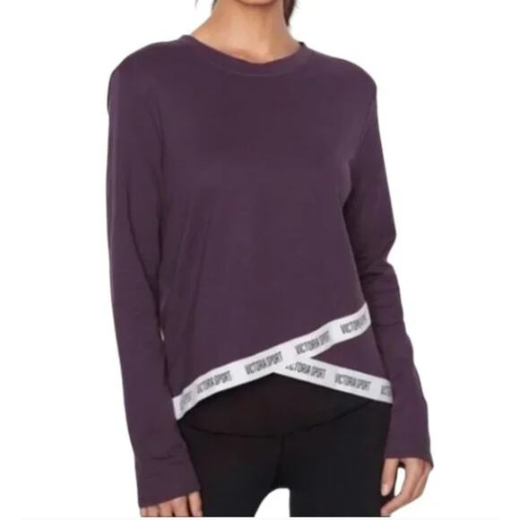 Victoria Sport Womens‎ L Spellout Sweatshirt Knit Top Purple Asymmetric Active - Picture 1 of 8